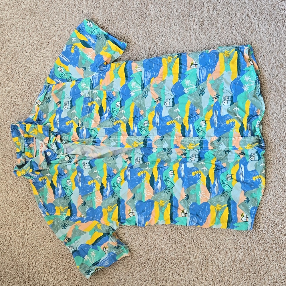 Cat & Jack Boys XL 16 Short Sleeved Button Up Tropical Shirt Polo Collar